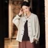 25 new original cotton and linen women's clothing, retro Chinese style, button-up color contrast and thread cardigan for women Specification image
